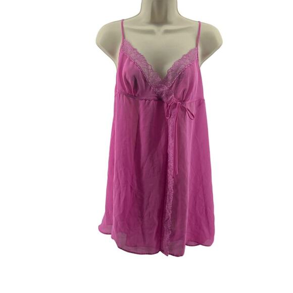 Victoria's Secret Bubble Gum Pink Babydoll Chiffon Nightie Womens Large - Picture 1 of 5